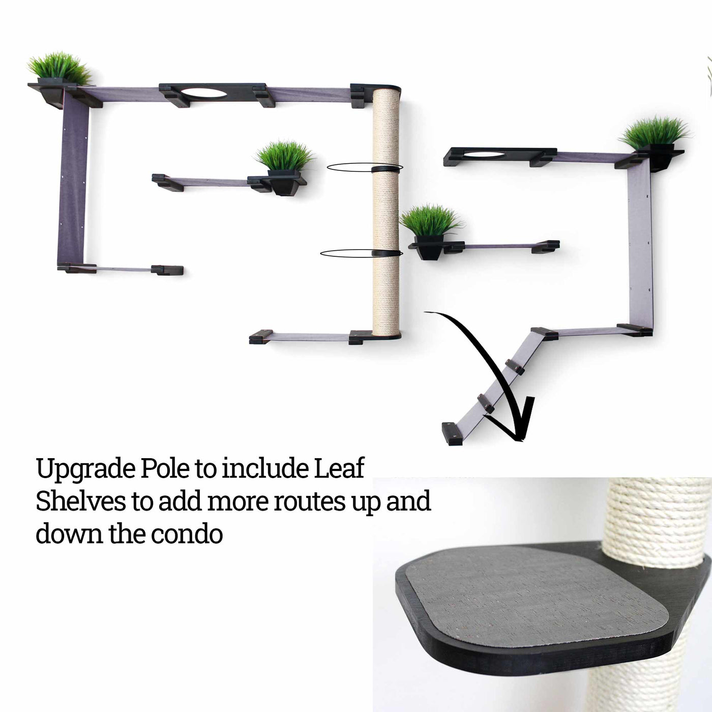 Large wall mounted bamboo cat condo with many canvas hammocks, four planters, and a central sisal pole