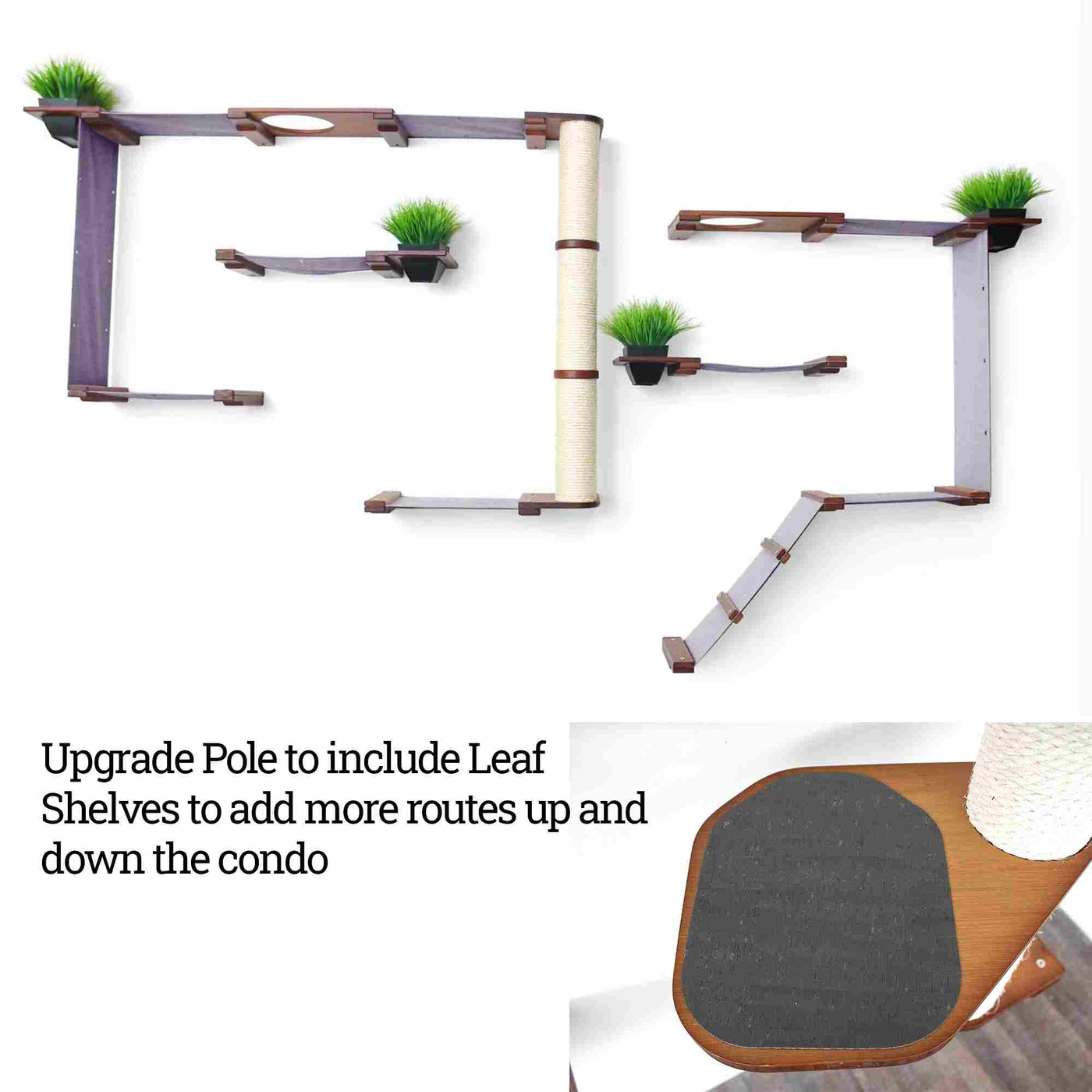 Large wall mounted bamboo cat condo with many canvas hammocks, four planters, and a central sisal pole