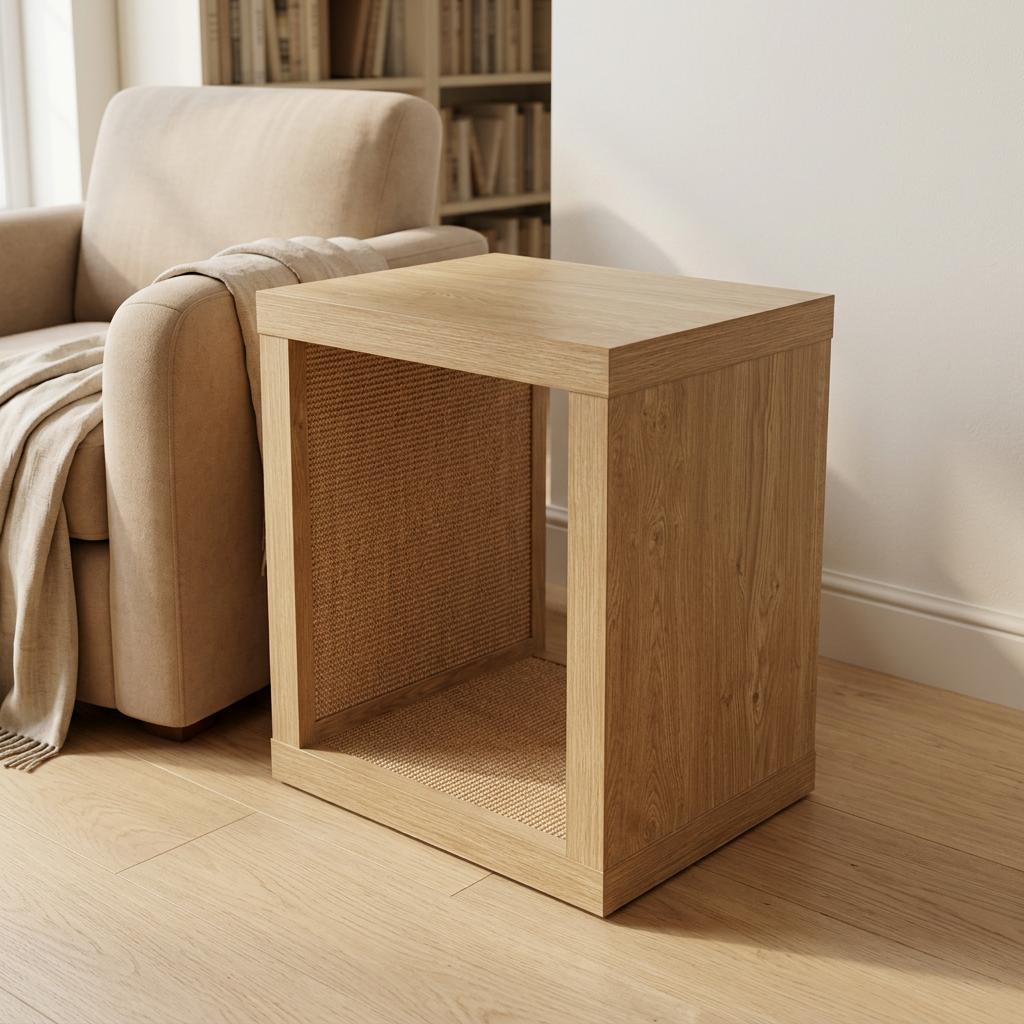 2-in-1 Cat Scratcher End Table, Light Wood by Designer Pet, view 5