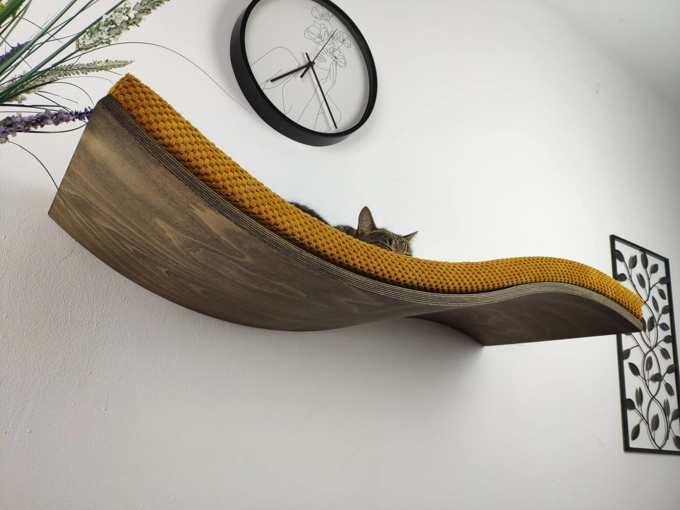 Wave Cat Wall Shelf, 95 cm Unsymmetrical Left, Wood Base by Cat's Atelier, view 6