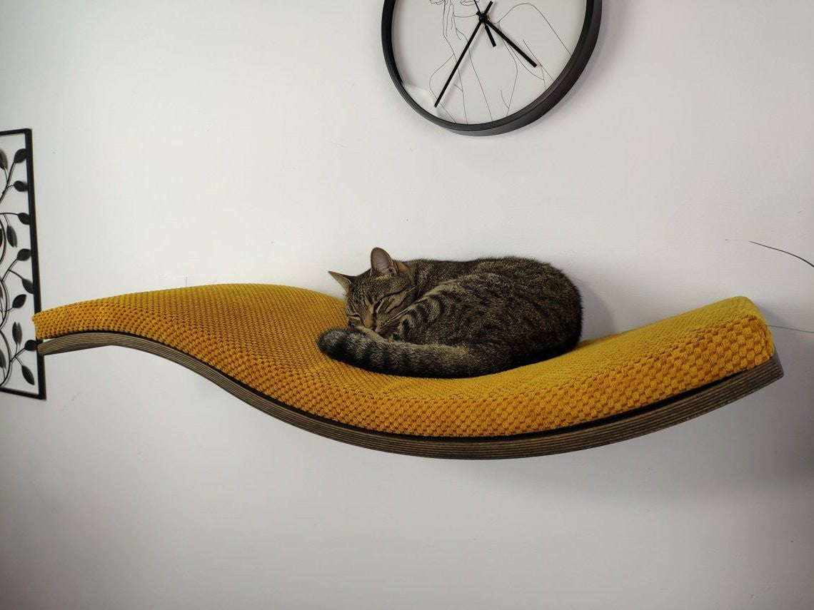 Wave Cat Wall Shelf, 95 cm Unsymmetrical Right, Wood Base by Cat's Atelier, view 5