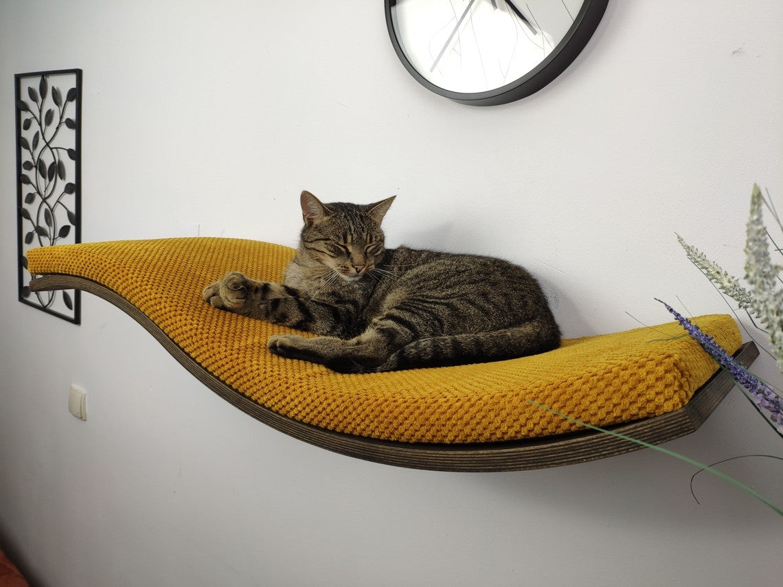 Wave Cat Wall Shelf, 95 cm Unsymmetrical Right, Wood Base by Cat's Atelier, view 2