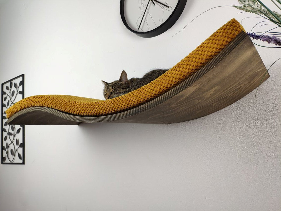 Wave Cat Wall Shelf, 95 cm Unsymmetrical Right, Wood Base by Cat's Atelier, view 8