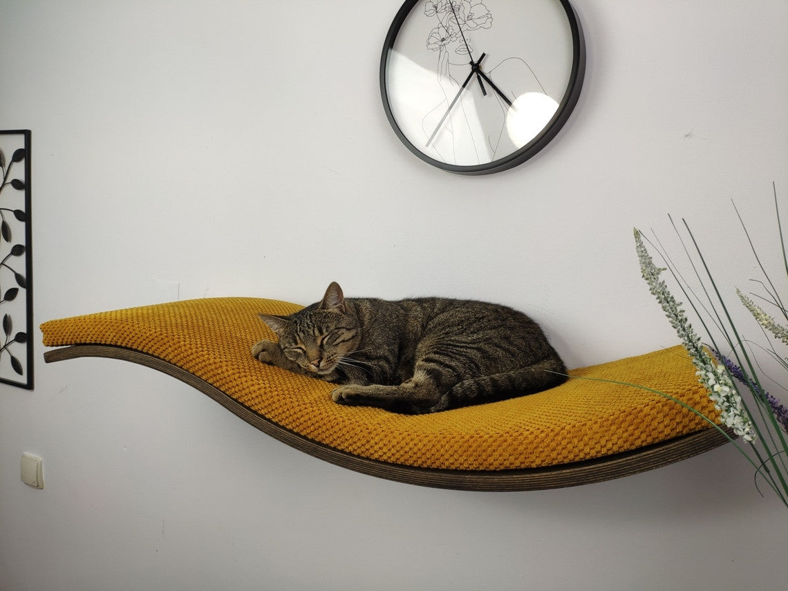 Wave Cat Wall Shelf, 95 cm Unsymmetrical Right, Wood Base by Cat's Atelier, view 6